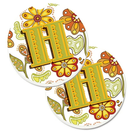 

Carolines Treasures CJ2003-HCARC Letter H Floral Mustard and Green Set of 2 Cup Holder Car Coasters Large multicolor