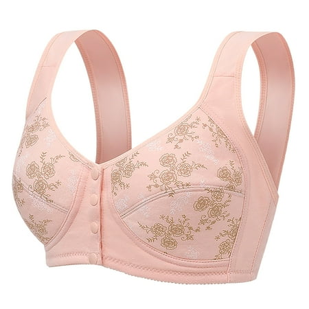Ecqkame Bras for Old Women No Underwire Seamless Push Up Front Closure Bra Full Coverage Comfortable Breathable Everyday Bra D-Pink XL on Clearance