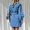thumbnail image 4 of Miqool Womens Denim Dress Casual Fall Long Sleeve Button Down Distressed Belted Jean Dress with Pockets, 4 of 7