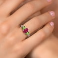 thumbnail image 4 of Gem Stone King 925 Sterling Silver Red Ruby and Green Peridot Filigree Style 3 Stone Ring for Women (2.60 Cttw, Oval 8X6MM and 6X4MM) (Size 7), 4 of 6