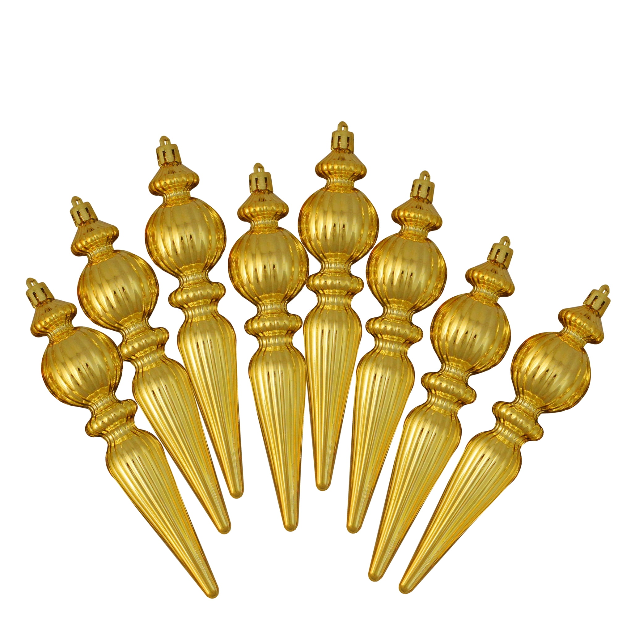 8ct Gold Shatterproof Shiny Ribbed Christmas Finial Ornaments 6.5