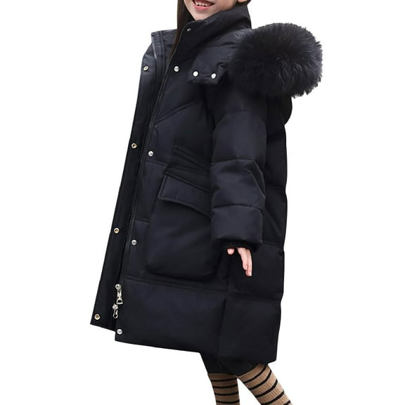 XXWXYD Kids Over The Knee Down Jacket for Girls - Mid Length Thick Warm Hooded Puffer Coat, Insulated Winter Outerwear ChristmasGift