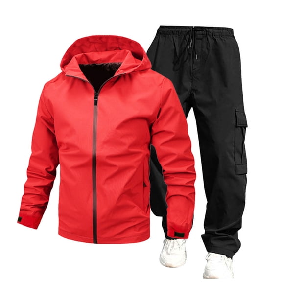 JAJAHO Mens Track Suits Windbreaker Jacket Pants Set 2 Piece Outfits Spring Fall Casual Lightweight Zip Up Hoodies Cargo Trousers Outdoor Sports Comfortable Outfit