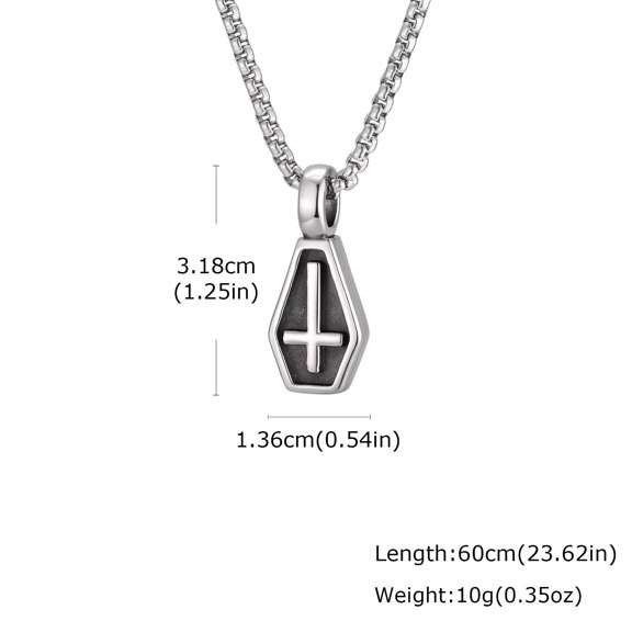 Vnox Men's Inverted Cross Coffin Pendant Necklace, Gothic Punk Style Stainless Steel Box Chain, Anti-rust Hip Hop Jewelry Gifts