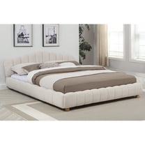 Beige Velvet Upholstered Queen Platform Bed, Modern Bedroom Wood Bed Frame