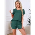thumbnail image 2 of DARING DIVA Satin Pajama Short Sleeve Crew Neck Top Set M Dark Green, 2 of 6
