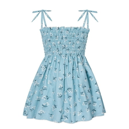 

DNDKILG Baby Toddler Girls Square Neck Sleeveless Dresses Floral Dress Summer Sundress Sky Blue 1Y-6T 100