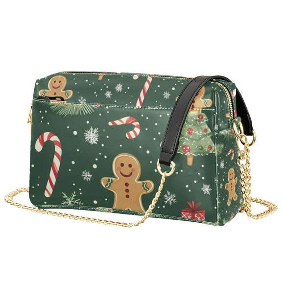 FORMRS Women Crossbody Purse with Chain Strap Vegan Leather Shoulder Handbag, Christmas Gingerbread