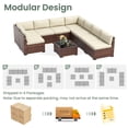 thumbnail image 3 of Poteban 9 Pieces Outdoor Sectional Sofa Set , PE Wicker Rattan Slanted Back Outdoor Conversation with Cushions and Glass Coffee Table for Backyard Garden, Khaki, 3 of 10