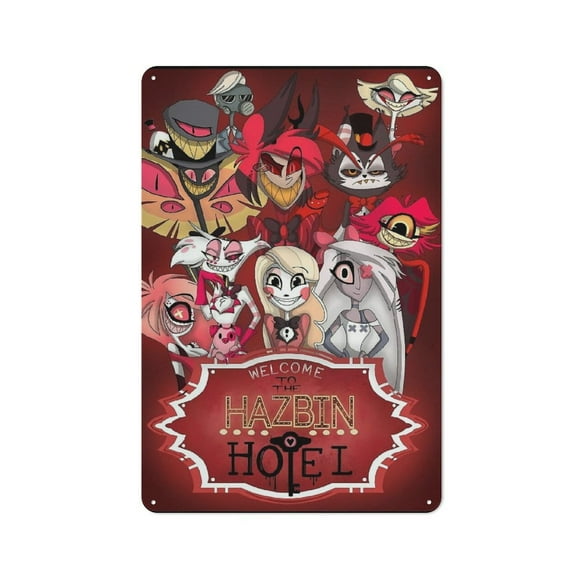 Hazbin Hotel Hanging Picture Tin Hanging Picture Wall Poster Metal Painting Creativity Poster Home Decor Painting Anime Goods Gift 30x20cm