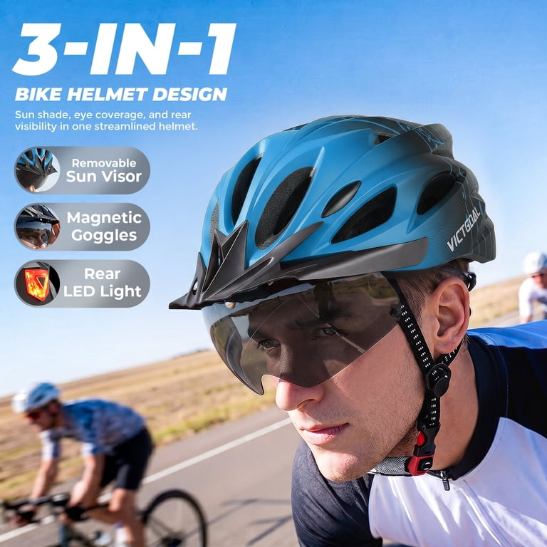 VICTGOAL Bike Helmet with Goggles, Visor & LED Light photo 5