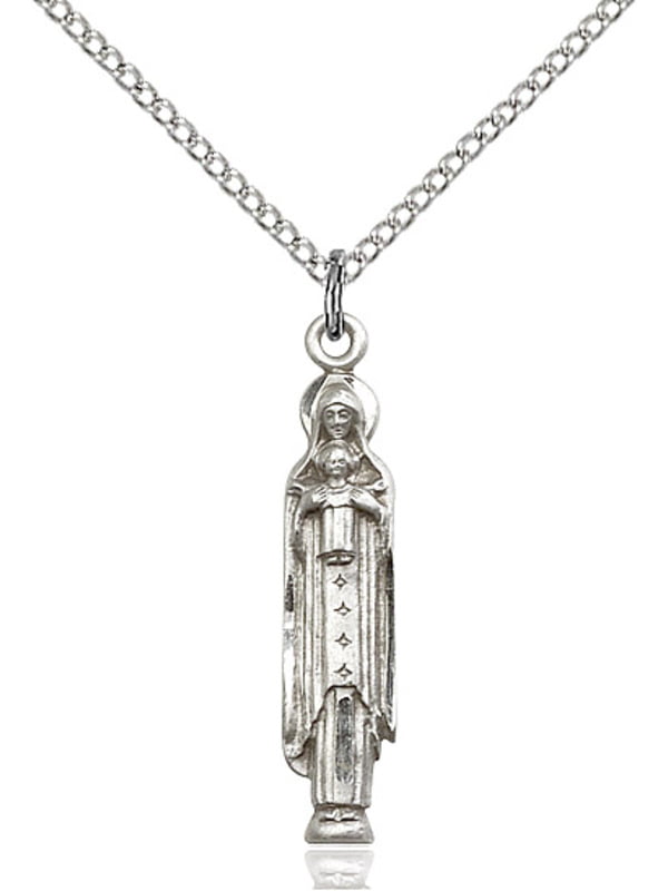 Bonyak Jewelry Sterling Silver Madonna & Child Pendant 1 x 1/8 inches with Sterling Silver Lite Curb Chain