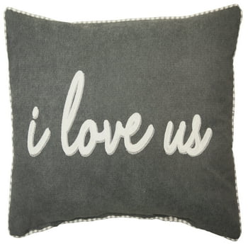Mainstays Decorative Throw Pillow, I Love Us Sentiment Chenille, Oblong, Grey, 14" x 20", 1Pack