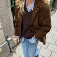thumbnail image 3 of WTOBBY Women's Fashion Solid Color Retro Jacket with Oversized Fit and Pockets, Long Sleeve Casual Blazer Style,Coffee M, 3 of 7