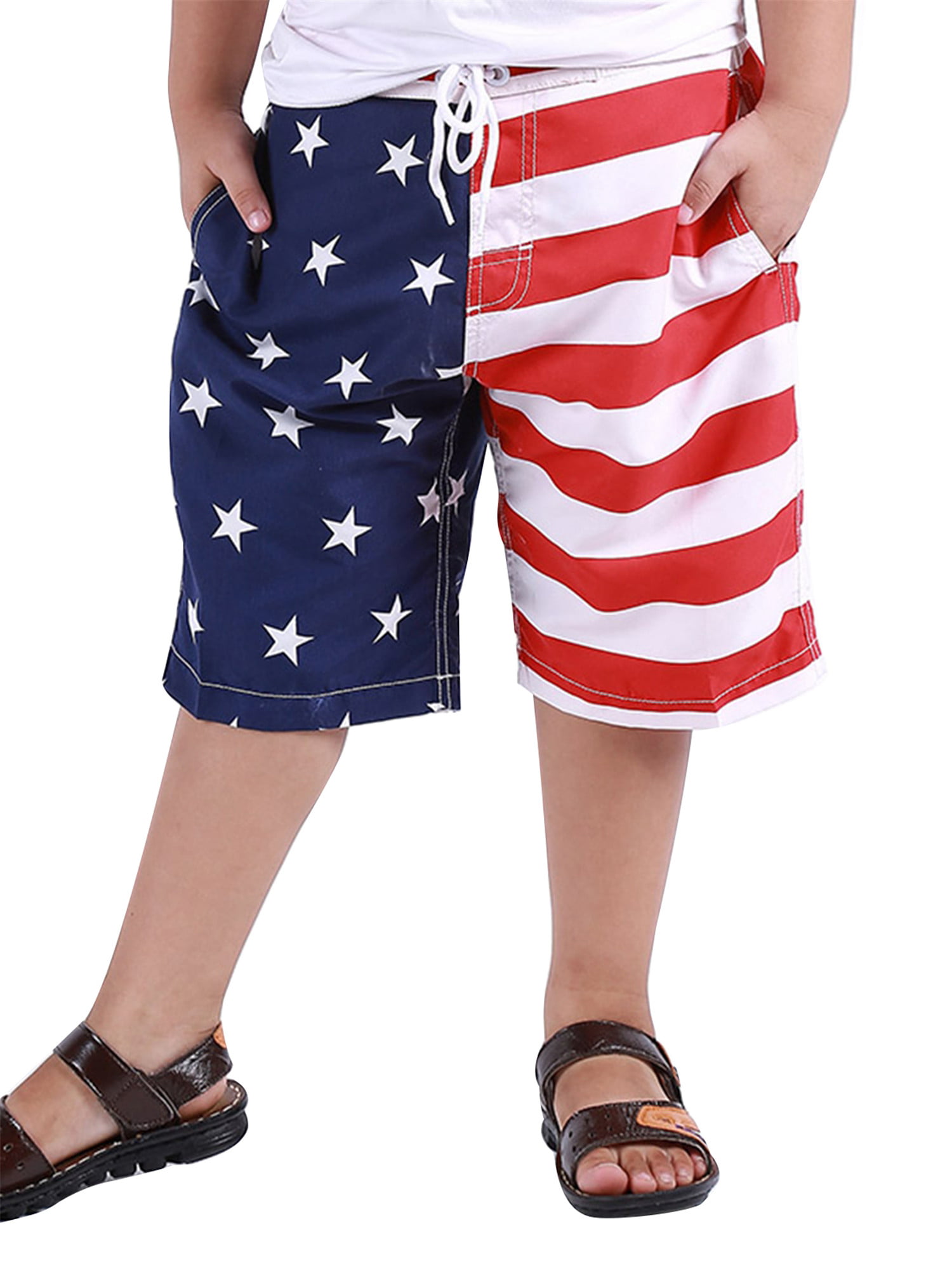 American Floral Flag Womens Mini Boardshorts Drawstring Waist Swimming Trunks with Pockets Mesh Lining 