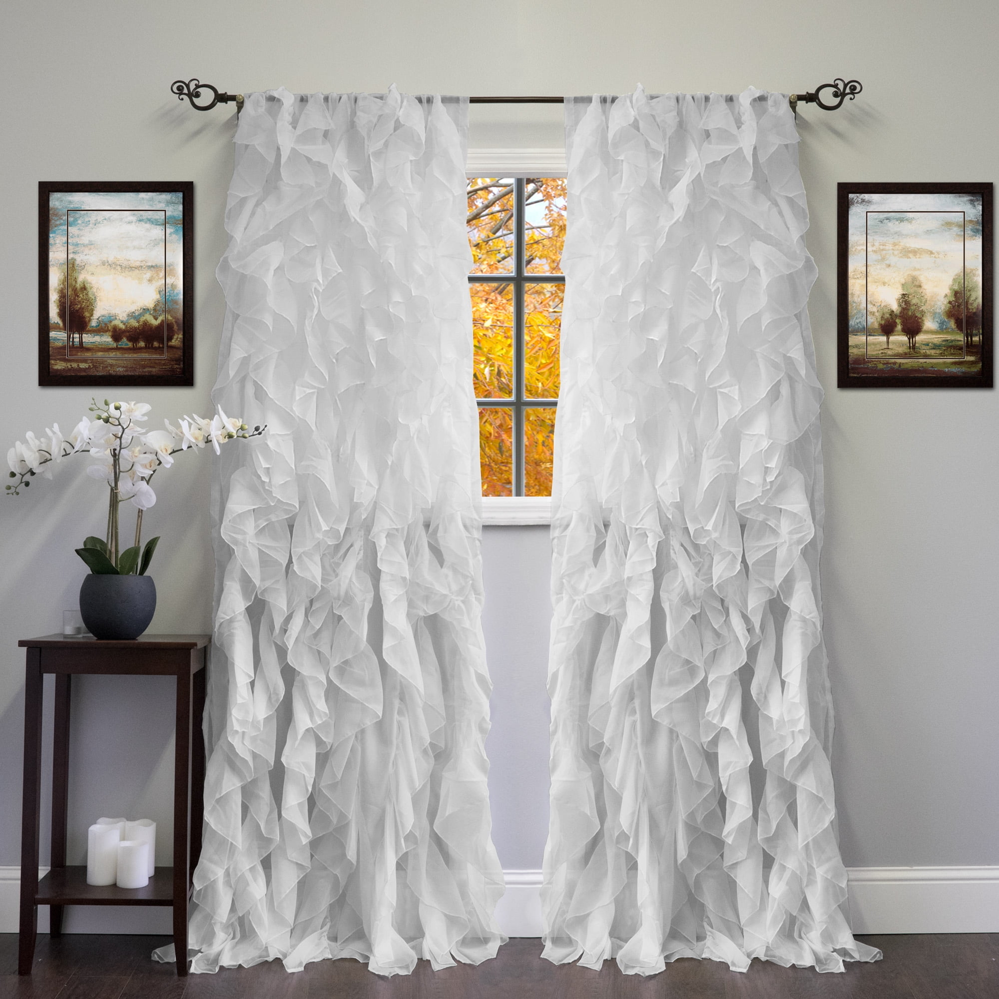 Sheer Voile Vertical Ruffle Window Kitchen Curtain Tiers or Valance Gray 