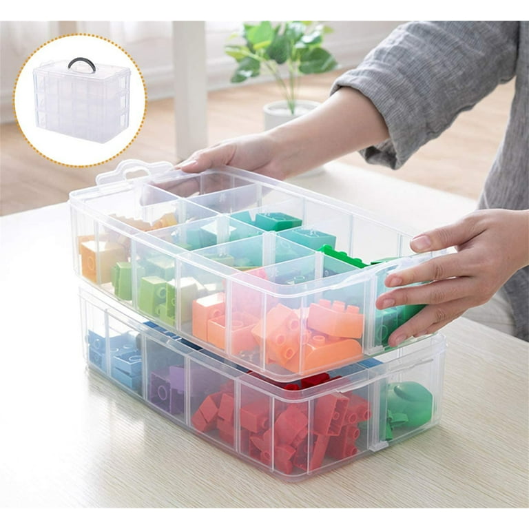 Plastic Storage Organizer for Lego Box Kids Child Toy Stackable Containers  with Lids Bins 3 Layers Adjustable Compartments Building Blocks Chest Case