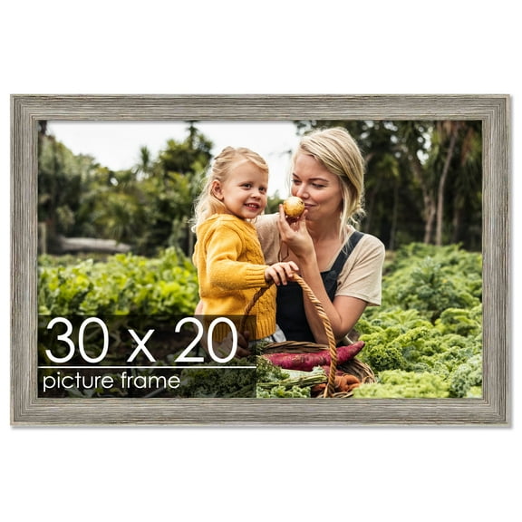30x20 Distressed/Aged Contrast Grey Complete Wood Picture Frame with UV Acrylic, Foam Board Backing, & Hardware