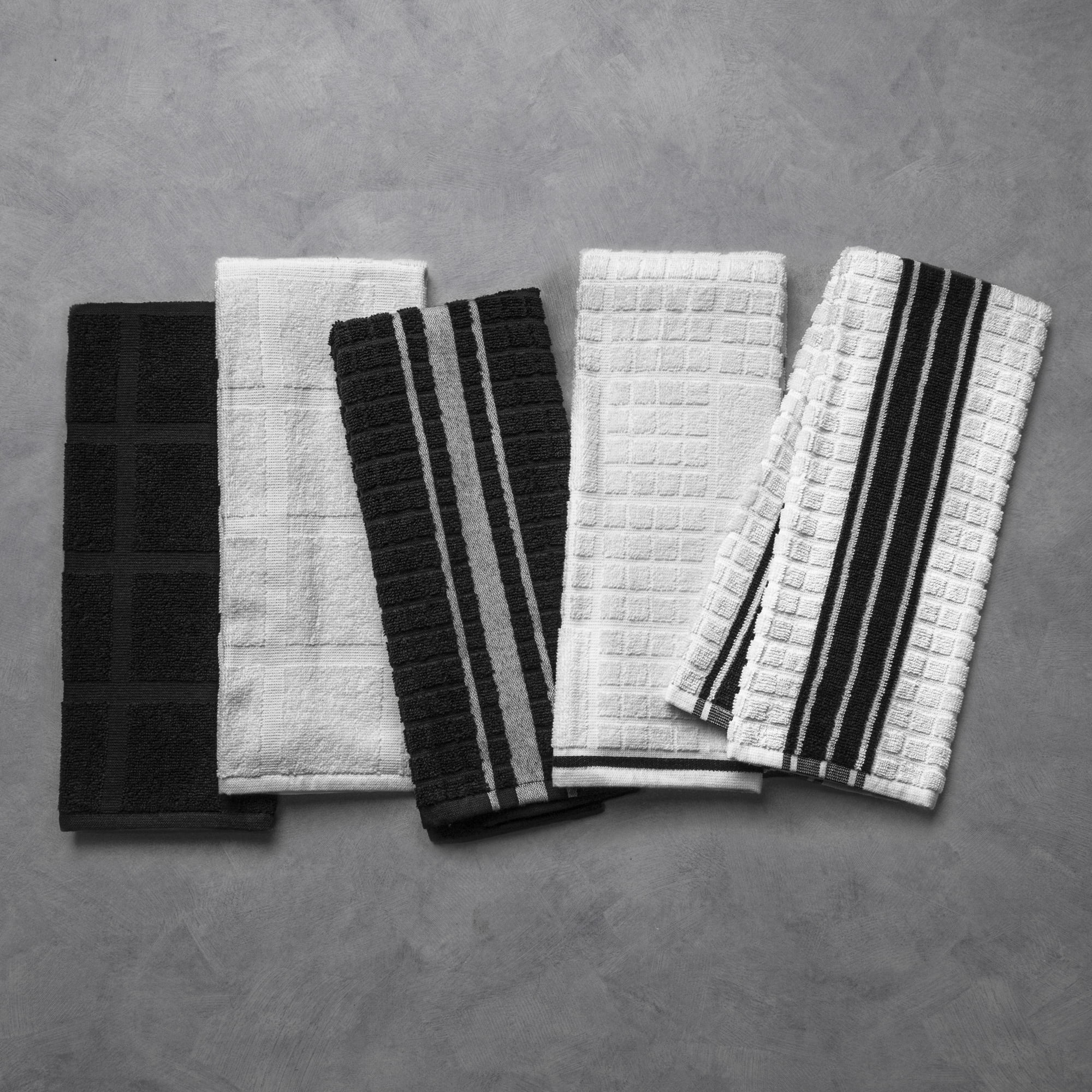 Thyme & Table Kitchen Towels, White & Black, 5 Pack Set