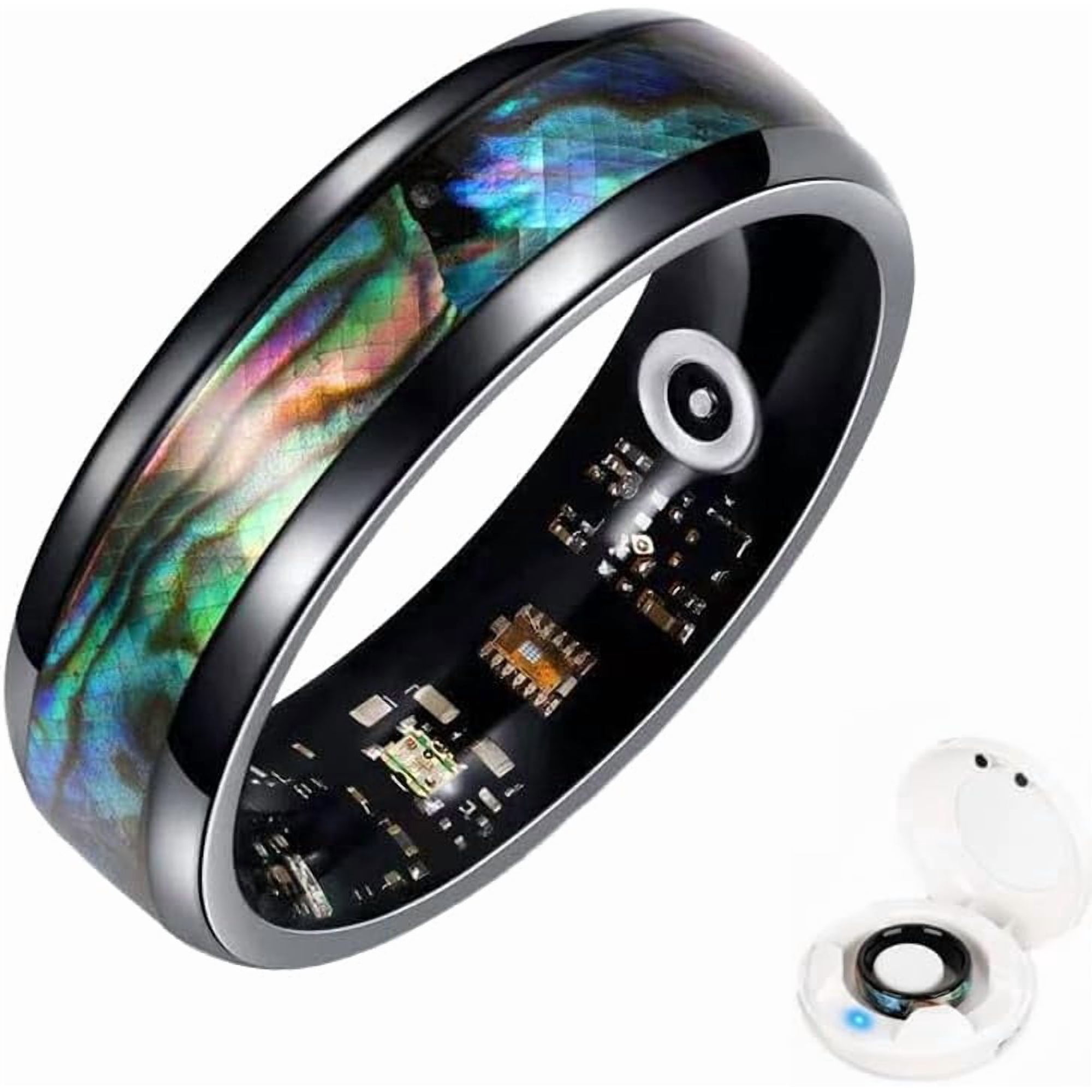 Wrongduck Titanium Steel Mart Ring with Abalone Shell for Women & Men, Sleep & Activity Tracking, IP68 Waterproof, Wireless Charging, No Subscription, iOS & Android Compatible