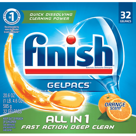 Finish All in 1 Gelpacs Orange, 32ct, Dishwasher Detergent