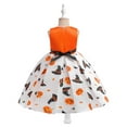 thumbnail image 6 of LIIPEE Girls Dresses Halloween Cartoon Pumpkin Graphic Printed Sleeveless Round Neck Bowknot Ball Gown Princess Sundress Child Trendy Casual Daily Party Photoshoot Dress,Orange,6-7 Years, 6 of 9