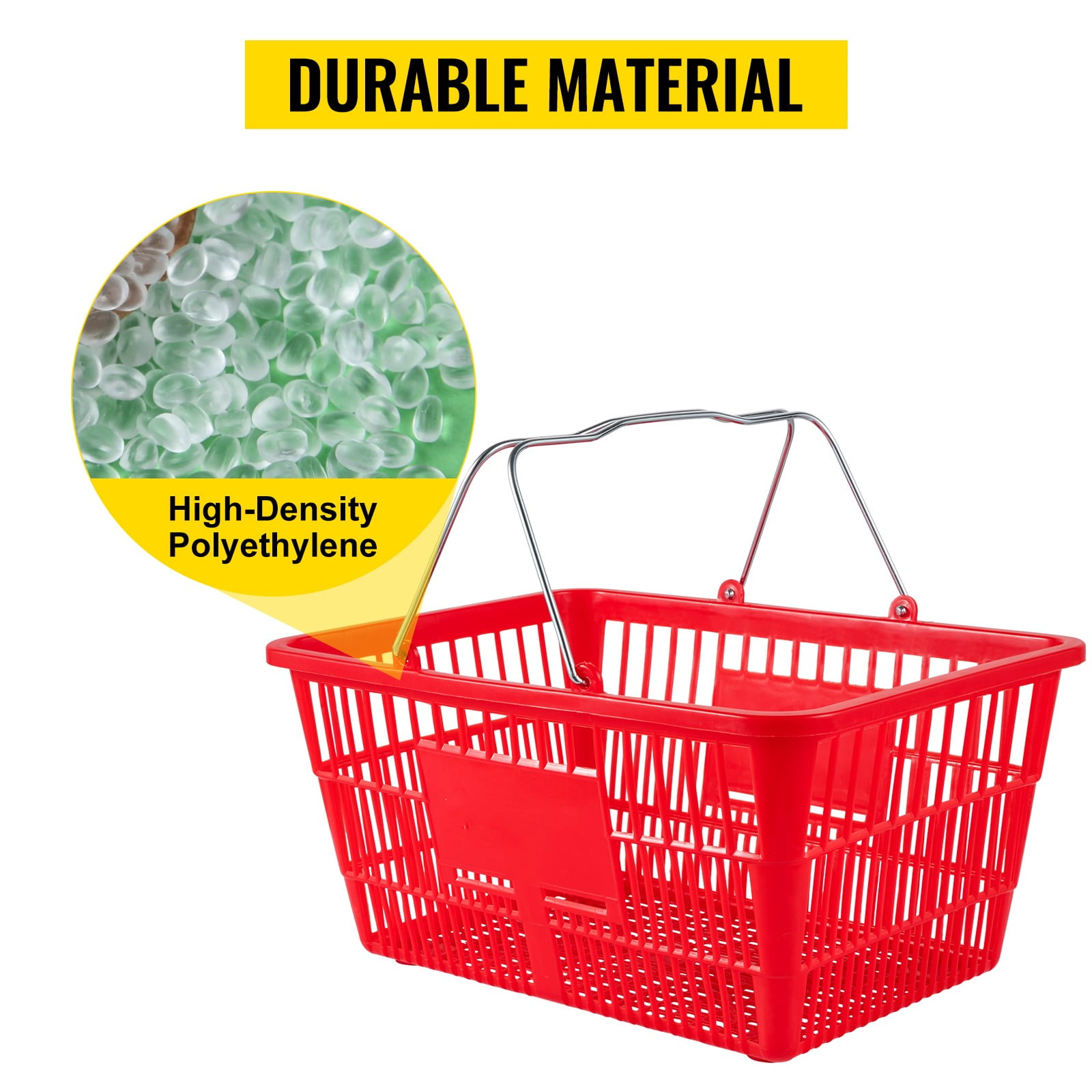 VEVOR Shopping Basket Store Baskets 21L Capacity 16.9"L with Handle 12Pcs Red