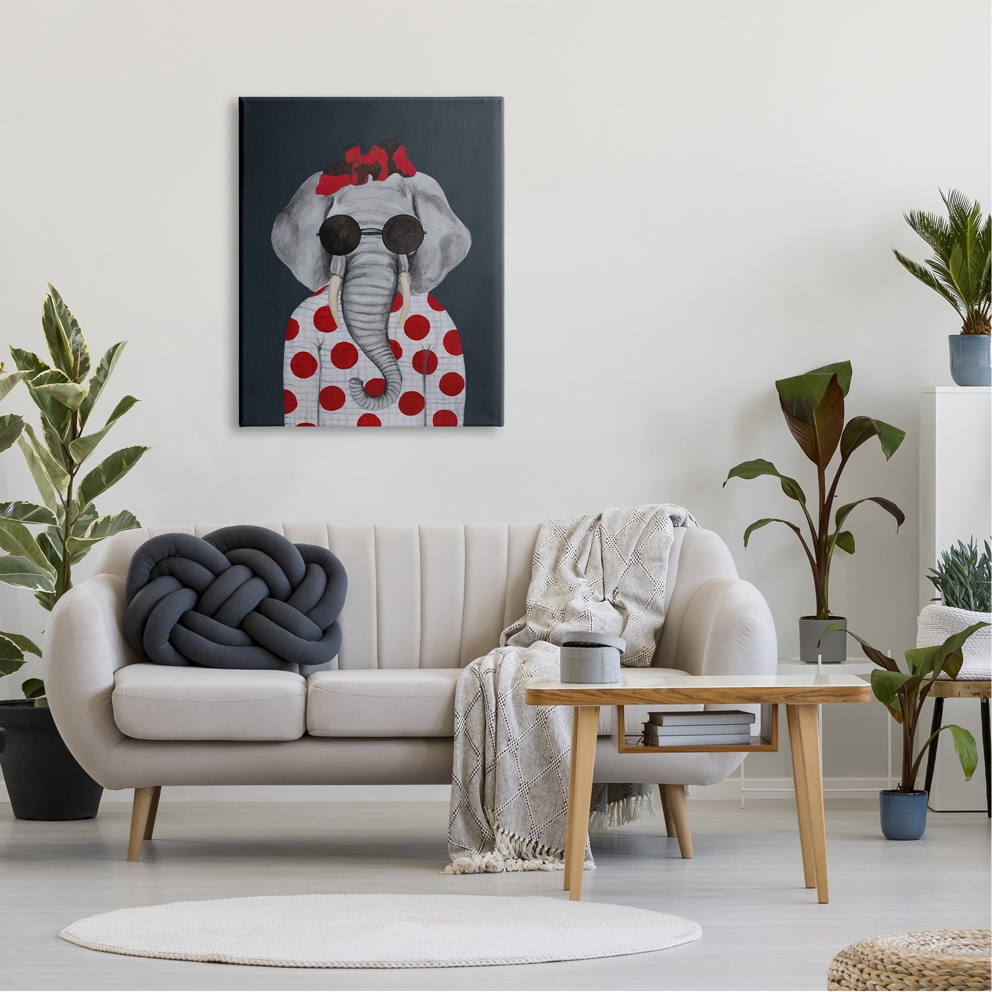 Stupell Industries Fashionable Elephant Sunglasses Bow Polka Dot Pattern Portrait , 30 x 40, Design by Coco de Paris