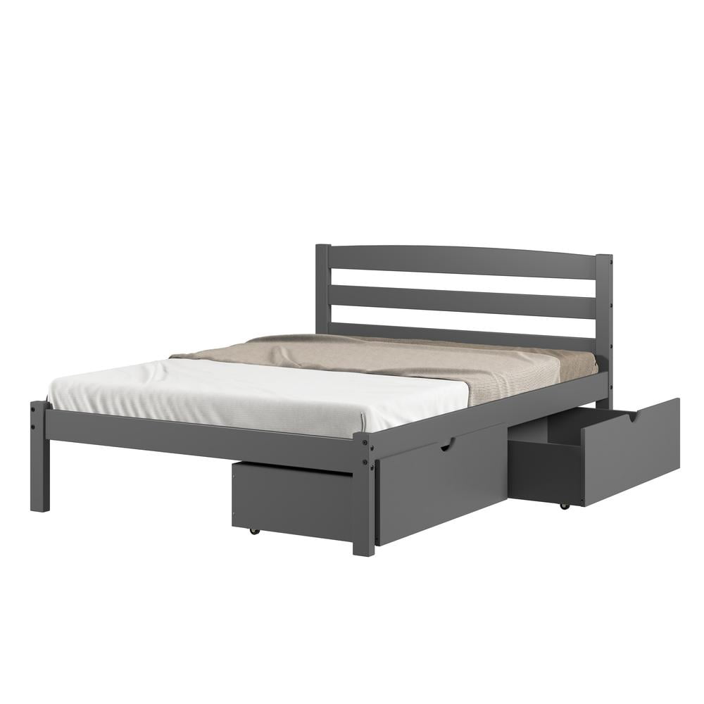 Donco Kids Econo Scandinavian Full Dark Grey Bed with Dual Underbed Drawers