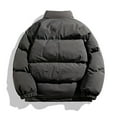 thumbnail image 3 of TFEOQRY Men's Short Padded Coats Jacket Solid Color Zipper Plaid Fabric Splicing Winter Thermal Cotton Jacket Long Sleeve Parkas Dark Gray, 3 of 8