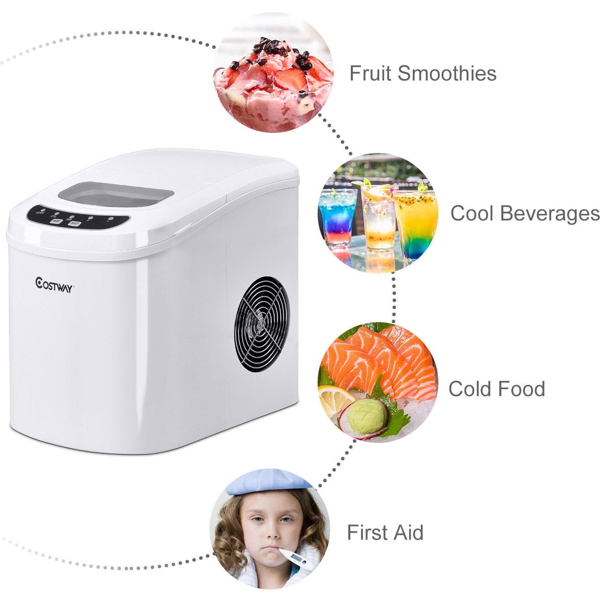 Costway White Portable Compact Electric Ice Maker Machine Mini Cube 26lb/Day - 1