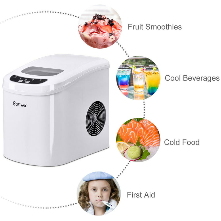 Costway Portable Compact Electric Ice Maker Machine Counter Top, Mini Cube 26lb of Ice Daily (Silver)