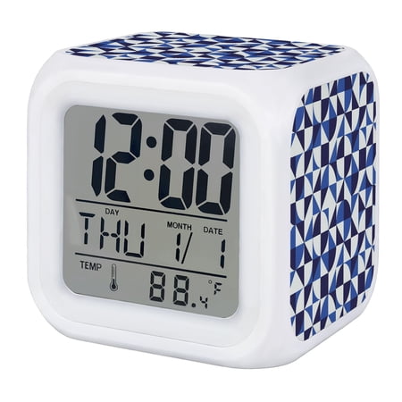 Alarm Clocks Blue Quarter Circles Digital Clock 7 Color LED Night Light Silent Non-Ticking Battery Operated Geometric Triangle Shards Cube Clocks for Bedroom Bedside Living Room Office School Decor