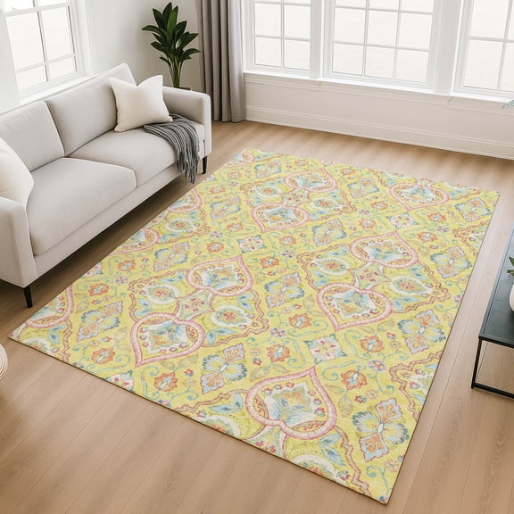 Addison Rugs Mayfield Premium Machine Washable Transitional Bohemian Yellow Rectangle Rug, 10' x 14'