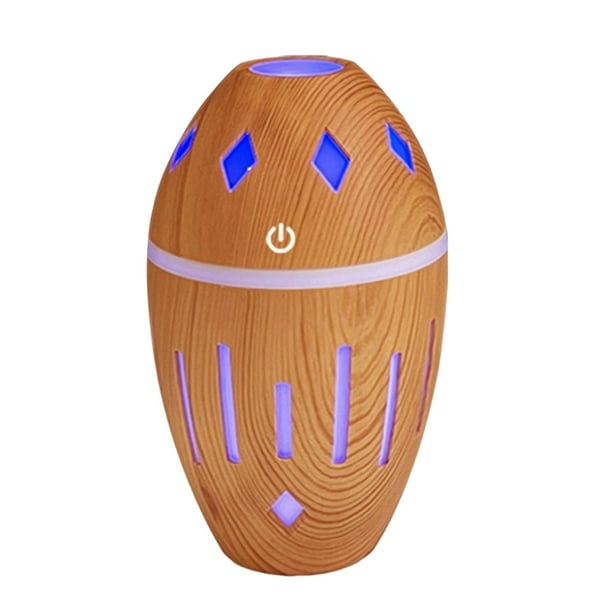 Humidificador de aire portátil con luz LED de colores, silencioso y con textura de madera. Marrón