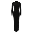 thumbnail image 5 of XIYON Dresses For Women Elegant Casual Bodycon Midi Dress With Stand Collar Long Sleeves And Waist Tucking Ruffle Details For Daily Wear Outfit Going Out Dresses, 5 of 5