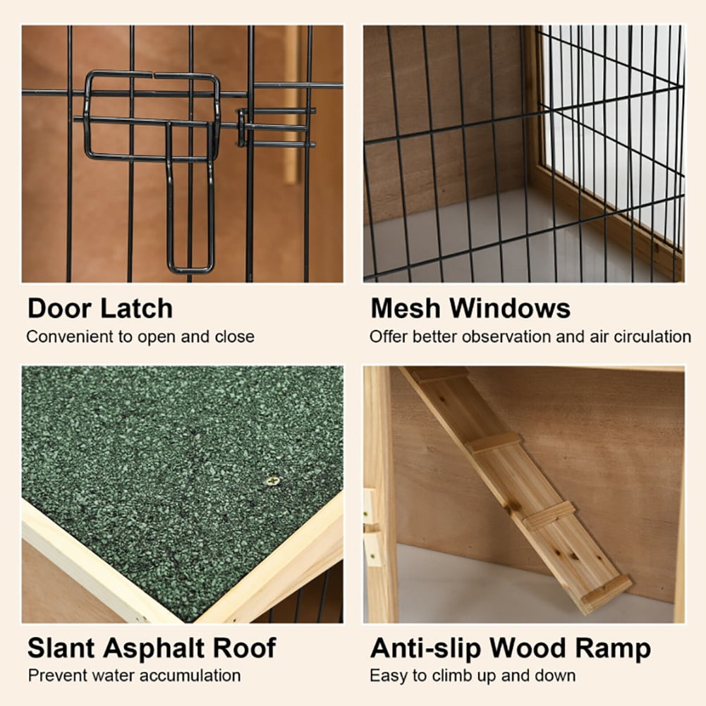35 Inch Wooden Chicken Coop with Ramp, Rabbit Hutch for Cats, Rabbits, Bunnies, Guinea Pigs