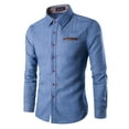 thumbnail image 2 of Hfolob Men Shirts Formal Shirt Pocket Matching Cotton Long Sleeve Classic Denim Shirt For Travel, 2 of 5