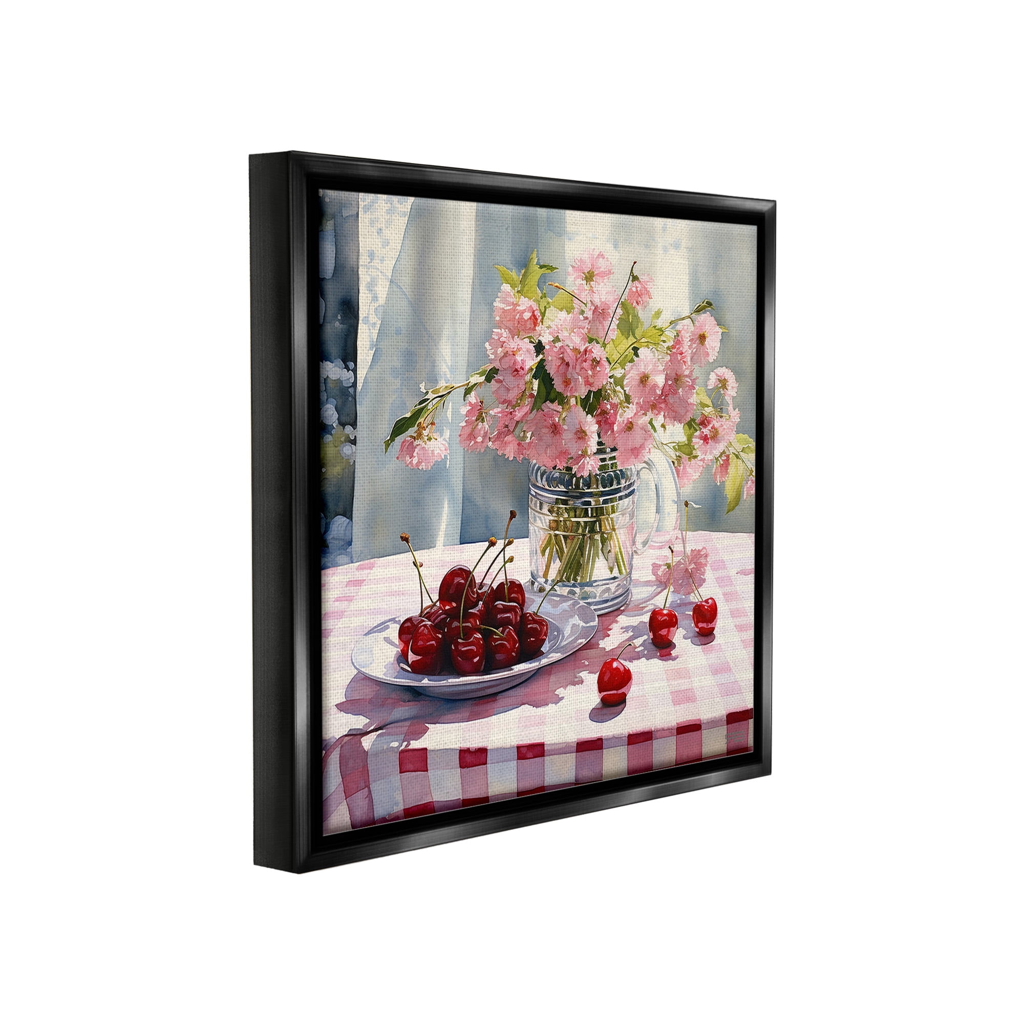 Stupell Industries Spring Still Life on Plaid Food & Beverage Painting Black Floater Framed Canvas Art Print Wall Art, 18 x 18