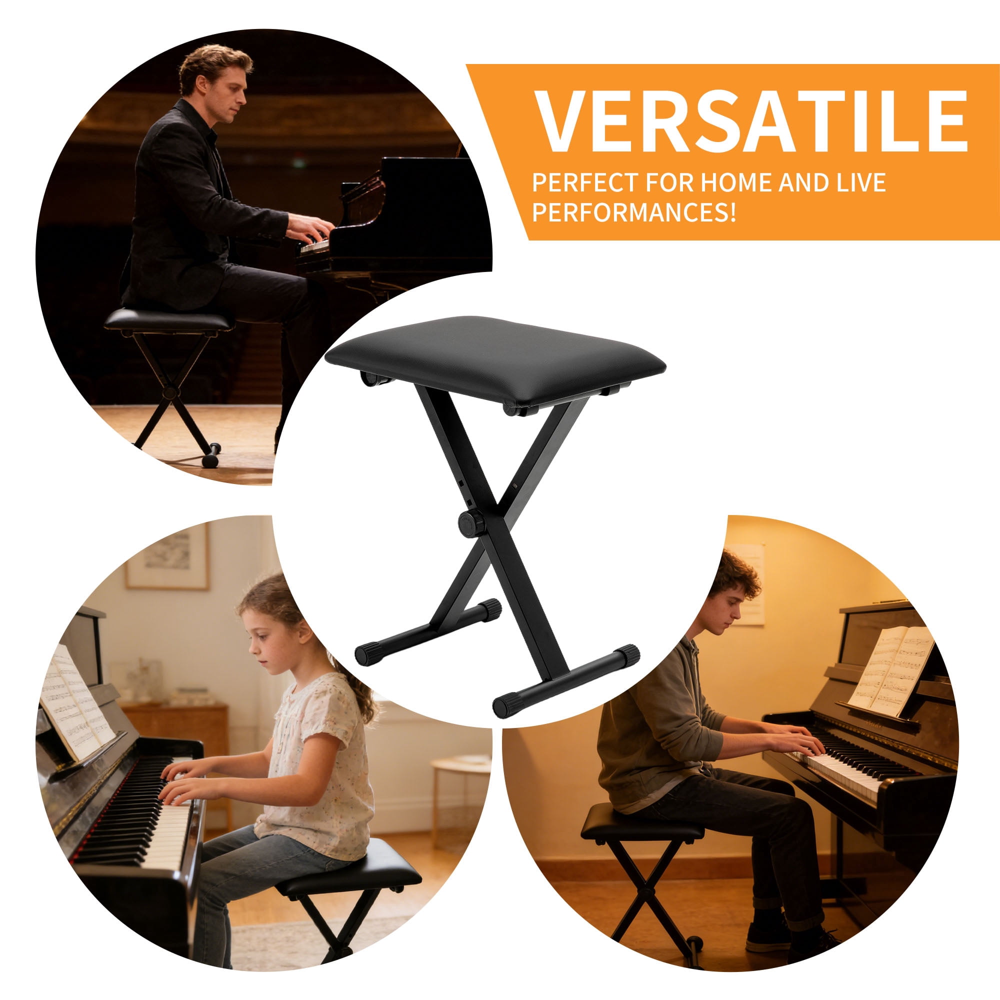 Olakula Black Adjustable Piano Keyboard Bench with Leather-Padded Seat and Folding ,Non-Skid Design.