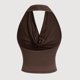 thumbnail image 4 of Mujeres V Cuello Tops sin Mangas sin Espalda Hueco con Flor Bordado, Poliéster Spandex Tejido Elástico para las Vacaciones de la Fiesta, 4 of 9
