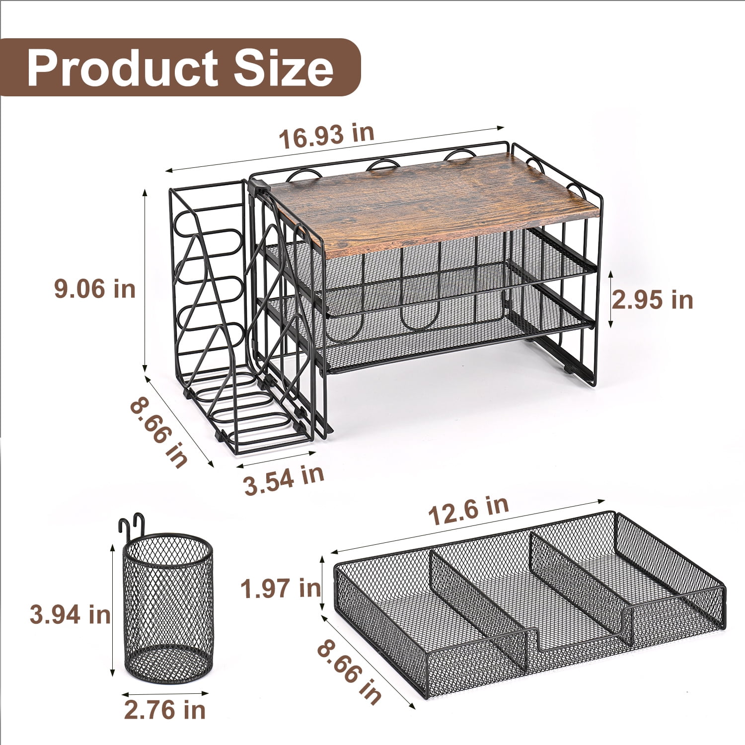 All-in-One Desktop Organizer Set, 4-Tier Desk Organizers Office Accessories with Drawer, File Holders and 2 Pen Holder for Office Supplies