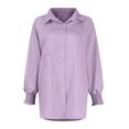 thumbnail image 4 of Fshiont Womens Smocked Cuffed Striped Boyfriend Shirt Casual Collar Long Sleeve Oversized Button Down Blouse Tops with Pocket Shirred Purple S, 4 of 6