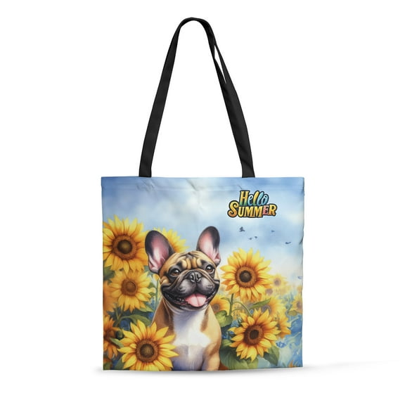 French Bulldog Hello Summer Sunshine Sunflowers Spring Retro Vintage All Over Print 3D Canvas Tote Bag Dog Lover Gifts Reusable Handbag - 00008