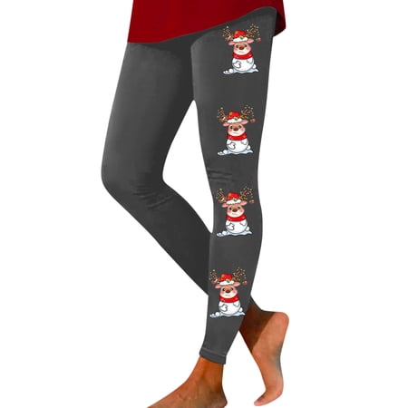 FYEGRE Festive Print High Waisted Yoga Pants For Women Squat Proof Fitness Leggings Comfortable Workout And Casual Wear Grey S