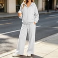 thumbnail image 2 of vdgthytj Womens Sweatsuits 2 Piece Set Full Zip Drawstring Hooded Jackets Wide Leg Pants Fall Winter Athleisure Tracksuits(X-Large,White), 2 of 7