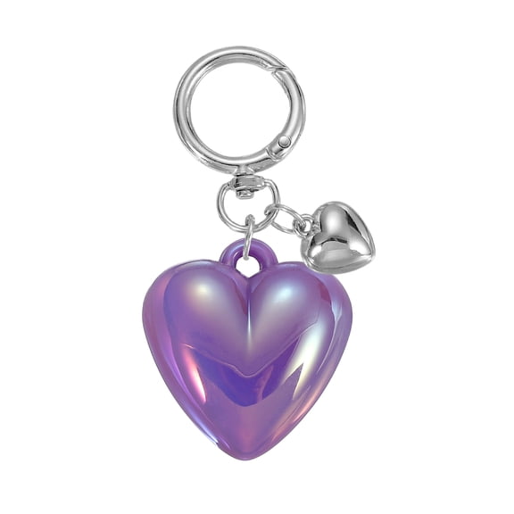 Uxcell Cute Heart Keychain for Women, Resin Heart Purse Charm Bag Charm Accessories for Handbag Car Purse Backpack Wallet Pendant, Electroplated Purple