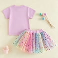 thumbnail image 4 of Bainana Summer Birthday Outfit Set For Kids Girls Happy Birthday Print Short Sleeve Tops And Polka Dot Tulle Skirt Set Cute Toddler Girls 2 Pieces Clothing Sets Light Purple Size 12-18 Months, 4 of 4