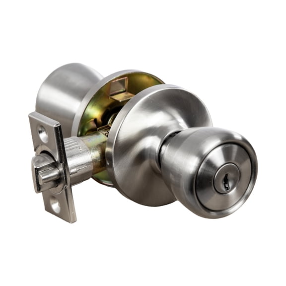 Satin Nickel Keyed Entry Door Knob, Front and Back Door, 6-Way Universal Fit