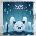 thumbnail image 1 of Whimsical Winter Shower Curtain with Lanterns & 2025 Celebration Festive Blue Night Sky Design, 1 of 4